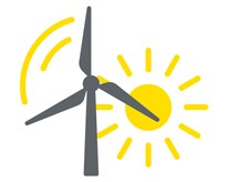 Icono de la turbina de viento con iconos amarillos de viento y sol