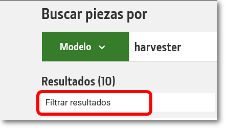 Filter results icon circled at the bottom of the parts lookup component