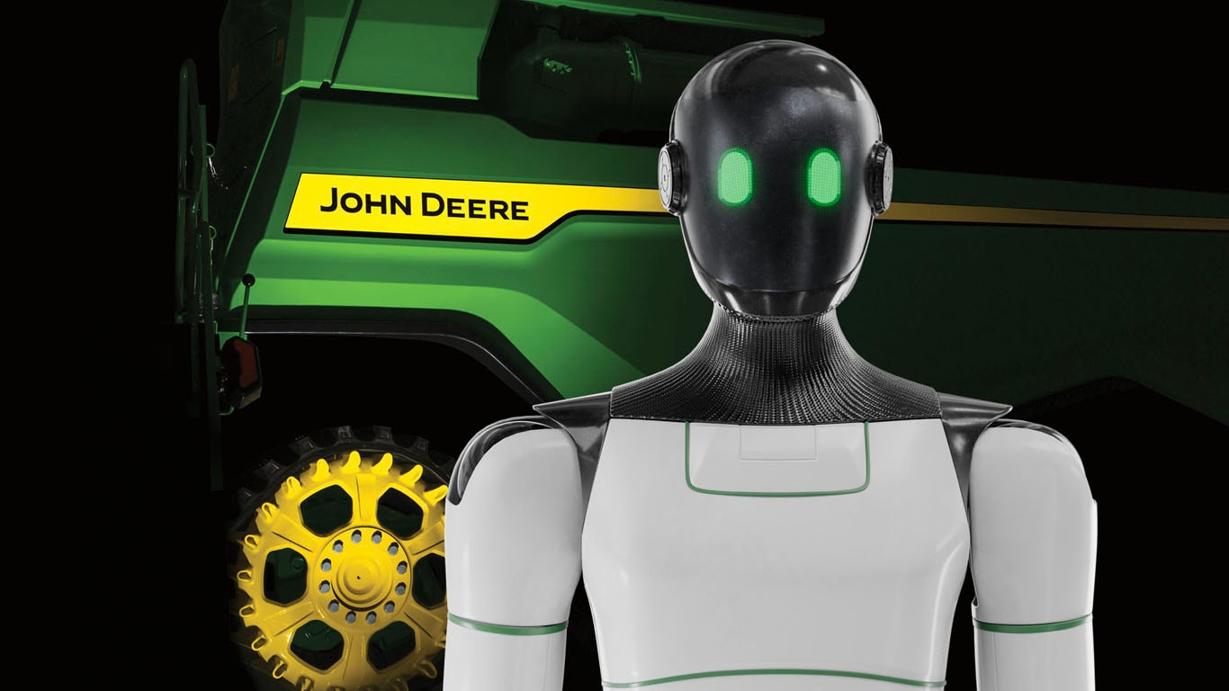 Imagen de robot delante de la cosechadora