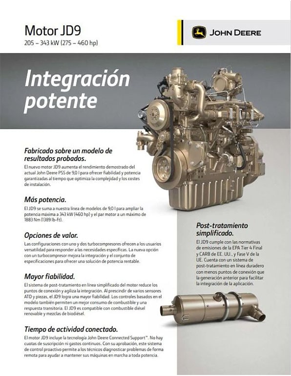 Vista previa de la cubierta del folleto con una imagen de un motor JD9
