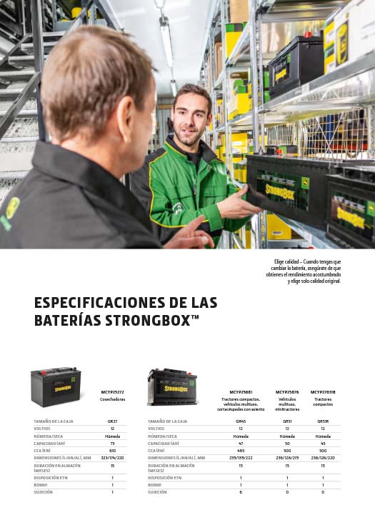 Especificaciones de las baterías StrongBox<sup>TM</sup>